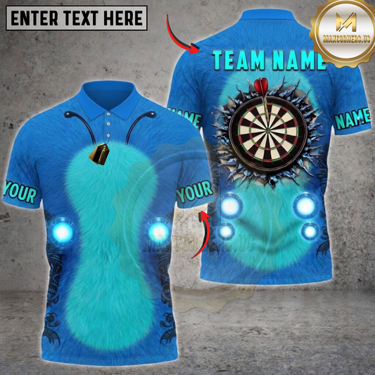 Maxcorners Darts Blue Furry Character Dartboard Personalized Name 3D Unisex Shirt