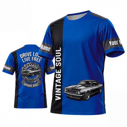 (9 Colors) Maxcorners Personalized Car Classic Muscle Car 3D T-Shirt - Burgundy Black Vintage Soul and Silver Muscle Car
