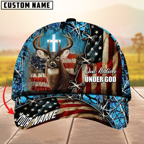 Maxcorners Unique One Nation Under God Deer Hunting Multicolor Personalized Name 3D Cap