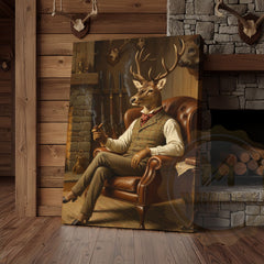 Maxcorners Deer Chef Flipping Pancake in Rustic Kitchen Wrapped Canvas