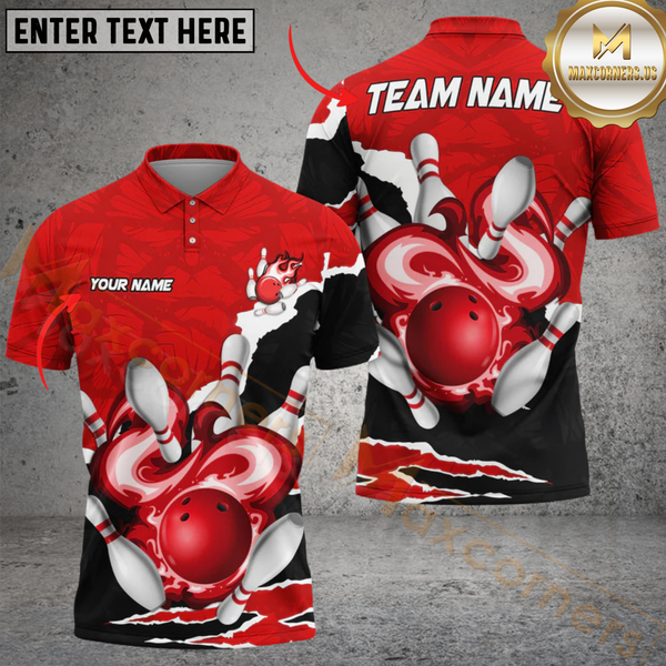 Maxcorners Bowling Storm Personalized Name Men And Women 3D Polo Shirt Custom Bowling Team Jersey (4 Colors)