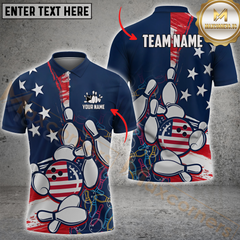 Maxcorners Bowling Liberty Roll US Flag Customized Name, Team Name 3D Unisex Shirt