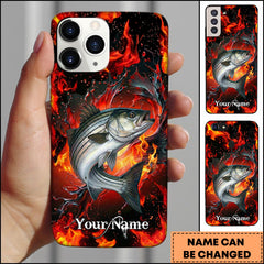 Maxcorners Striped Bass Fishing Fire Splash Art Personalized Name 3D Phone Case