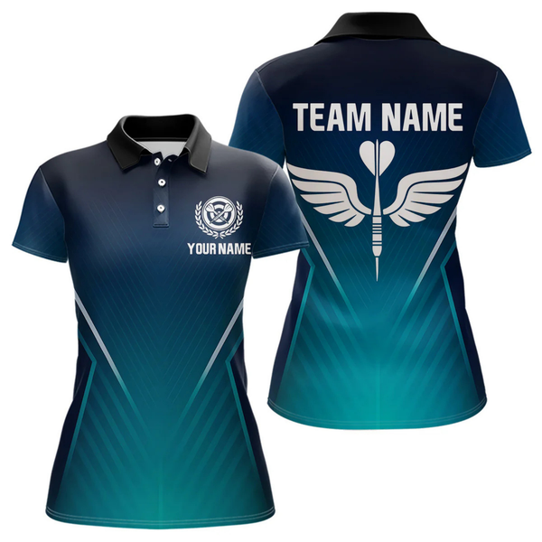Maxcorners Men's Custom Darts Shirt - Crimson Wings Dart Arrrow With Gradient Blue Pattern LM2404