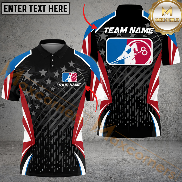 Maxcorners 8 Ball & 9 Ball National Billiard Jersey Customized Name, Team Name 3D Polo Shirt