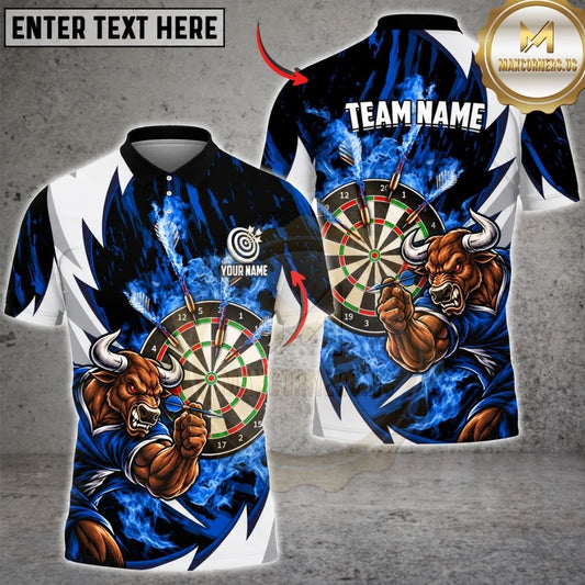 Maxcorners Darts Furious Bull Mascot Muscular Fighting Stance Dartboard Graphic Multicolor Customized Name, Team Name 3D Shirts