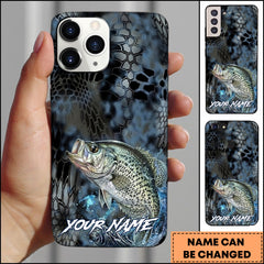 Maxcorners Crappie Fishing Phone Case  Dark Hexagon Texture Smoke Blue Art Personalized Name Phone Case