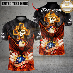 Maxcorners Bowling & Pins Flame Eagle American Cross God Customized Name, Team Name 3D Shirt (4 Colors)