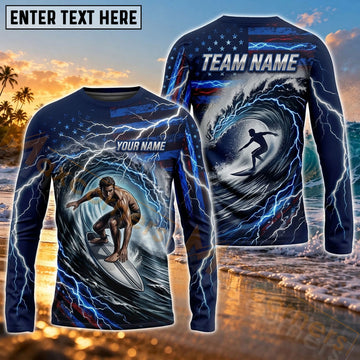 Maxcorners Surf Dramatic Ocean Wave Art Customized Name, Team Name 3D Long Sleeve Shirt