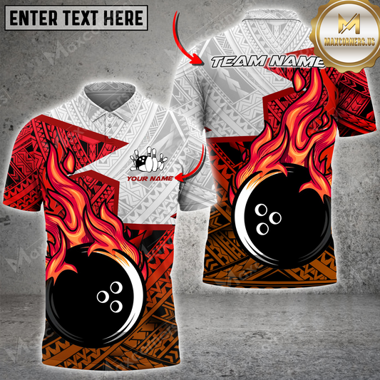 Maxcorners Ball Fire Maori Pattern Bowling Jersey Multicolor Customized Name, Team Name 3D Polo Shirt
