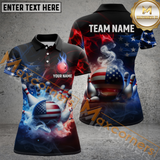 Maxcorners American Flag Smoke Bowling Jersey Customized Name, Team Name 3D Polo Shirt