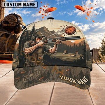 Maxcorners Trap & Skeet Shooting Mountain Lake Shooter Personalized Name 3D Cap