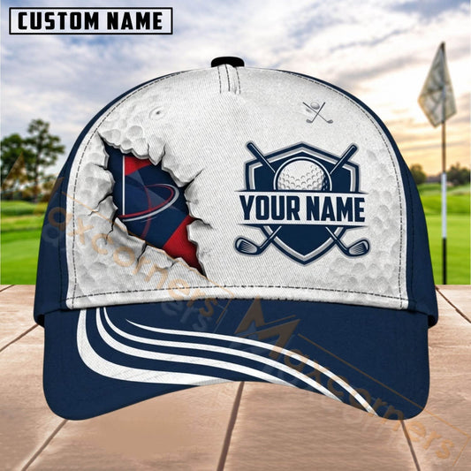 Maxcorners Golf Torn Flag Crossed Clubs Personalized Name 3D Cap (4 Colors)