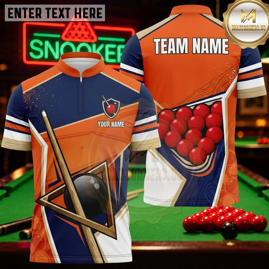 Maxcorners Snooker Navy Orange Dynamic Stripes Personalized Name 3D Unisex Shirt