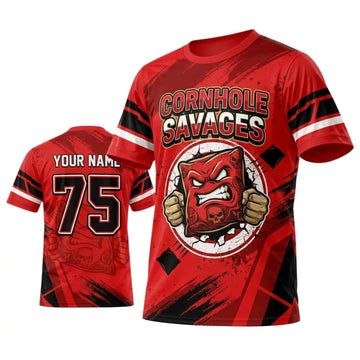 Maxcorners Cornhole Savage Red Angry Mascot Personalized Name 3D Unisex Shirt