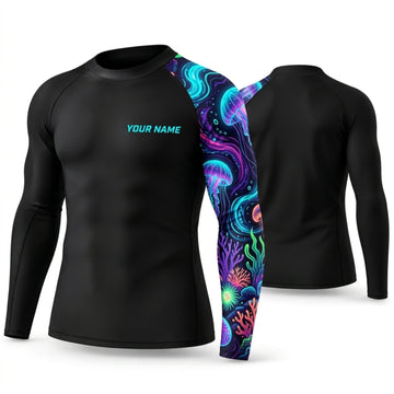 Maxcorners Personalized Neon Tattoo Black Shirt with Blue Pink Swirl Sleeve 3D All Over Printed Shirts, Best Gifts for Tattoo Lovers