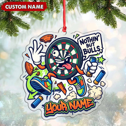 Maxcorners Darts Lover Nothin But Bulls Mascot, Target Board Character, Paint Splatter Personalized Name Ornament 2D Flat