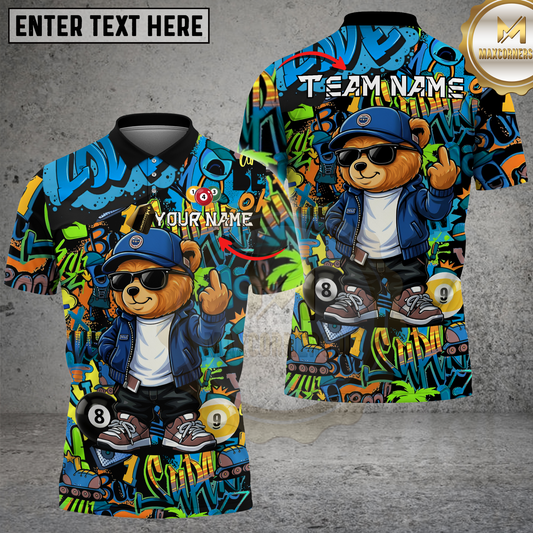 Maxcorners Cool Bear Pool Shirt Street Graffiti Billiards Urban Style Multi Options Personalized Name, Team Name Unisex 3D Shirt (4 Colors)