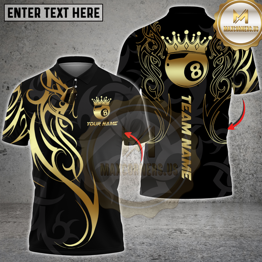 Maxcorners Billiards Sport 8 Ball Crown Tribal Multicolor Customized Name, Team Name 3D Shirt
