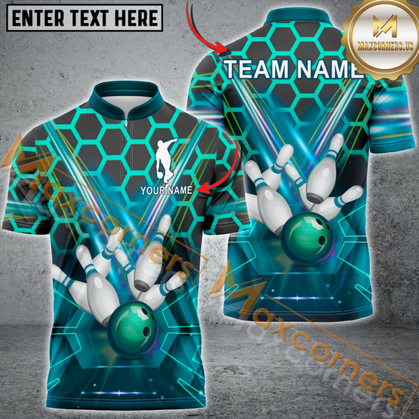 Maxcorners Ball And Pins Hexagon Pattern Bowling Team Jersey Multicolor Options Personalized Name, Team Name 3D Shirt