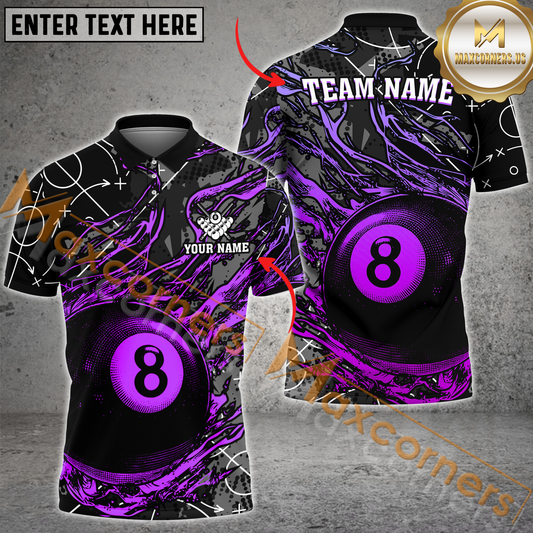 Maxcorners Billiard Ball 8 Flame Vintage Multicolor Options Personalized Name, Team Name 3D Polo Shirt