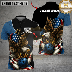 Maxcorners Bowling And Pins Patriot Eagle Flag Customized Name, Team Name 3D Shirt (4 Colors)