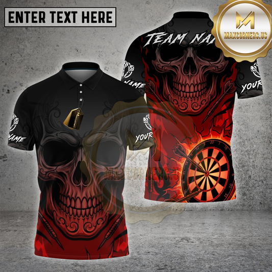 Maxcorners Darts Shirt Skull Darts Dartboard Fire Gradient Tribal Pattern Multicolor Options Personalized Name, Team Name 3D Shirt (4 Colors)