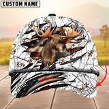 Maxcorners Moose Hunting USA Flag Crack Camouflage Pattern Multicolor Personalized Name 3D Cap