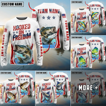 Maxcorners Fishing USA Flag Pattern Sun Protection Personalized Name Team Name 3D Shirts (6 Fish Species)