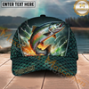 Maxcorners Fishing Green Scale Water Splash Personalized Name 3D Cap (12 Fish Species)