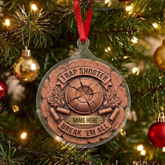 Maxcorners Personalized Trap Shooter Break Em All Cracked Clay Target Acrylic Christmas Ornament And Keychain Custom Gift For Hunters 2D Flat