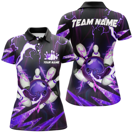 Maxcorners Flame Lightning Thunder Bowling Ball Pins Multicolor Option Customized Name 3D Shirt For Women