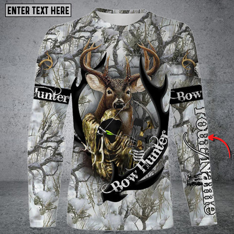 Maxcorners White-tailed Deer Archery Bow Hunting Snow Winter Camo 3D All Over Printed Long Sleeve Shirt