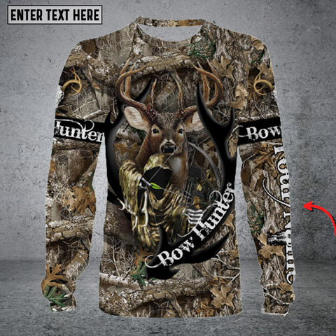 Maxcorners White-tailed Deer Archery Bow Hunting Camouflage Customize Name 3D All Over Printed Long Sleeve Shirt