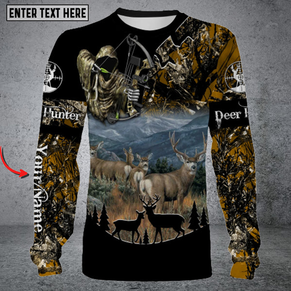 Maxcorners Mule Deer Grim Reaper Bowhunting 3D All Over Printed Long Sleeve Shirt