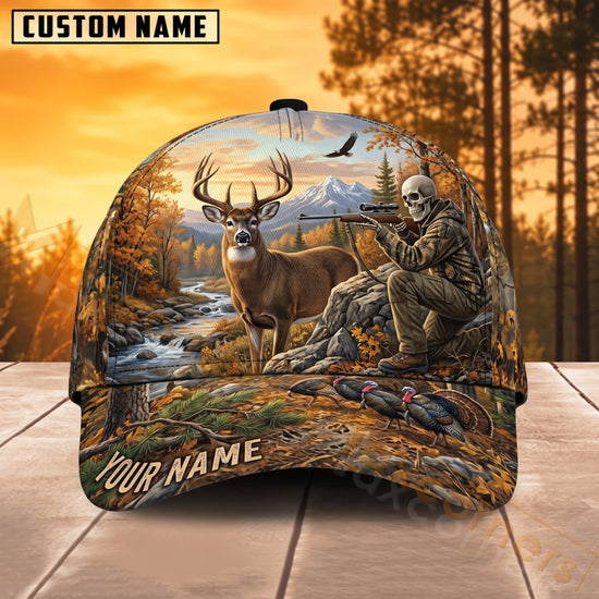 Maxcorners Deer Hunting Autumn Mountain Wilderness Personalized Name 3D Cap