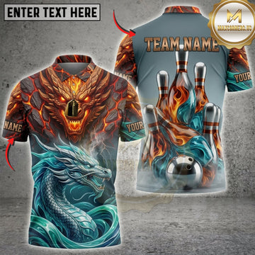 Maxcorners Billiards Dual Fire And Ice Dragons Personalized Name 3D Unisex Shirt