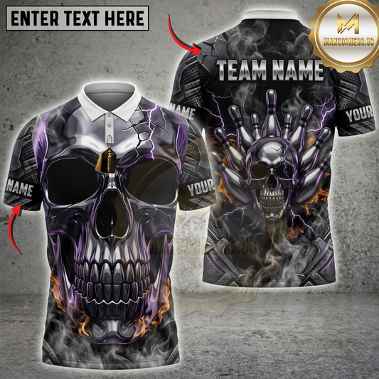 Maxcorners Bowling Dark Violet Skull Mechanical Gear Dartboard Multicolor Customized Name, Team Name 3D Shirts ( 4 Colors )