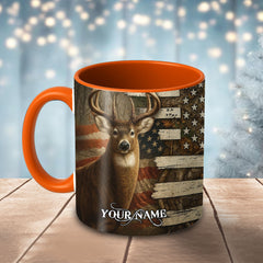 Maxcorners Deer American Flag Rustic Style Multicolor Options Personalized Name 3D Ceramic Mug