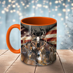 Maxcorners Deer Hunting American Flag Skull Art Multicolor Options 3D Ceramic Mug
