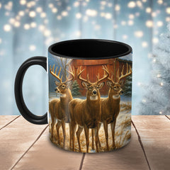 Maxcorners Deer Trio Winter Barn Scene 3D Ceramic Mug