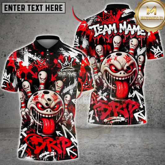 Maxcorners Bowling Crazy Ball Monster Drip Lettering Urban Graffiti Pins Artwork Multicolor Customized Name, Team Name 3D Shirts