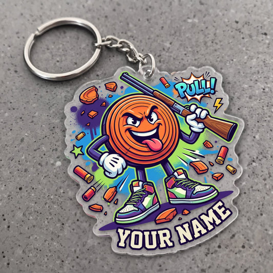 Maxcorners Clay Shooting Funny Cartoon Pull Clay Target Customized Name 3D Keychain And Ornament