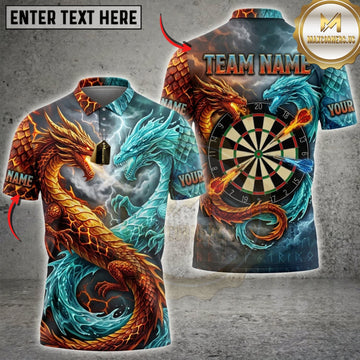 Maxcorners Darts Fire And Water Dragon Flaming Dartboard Personalized Name 3D Unisex Shirt