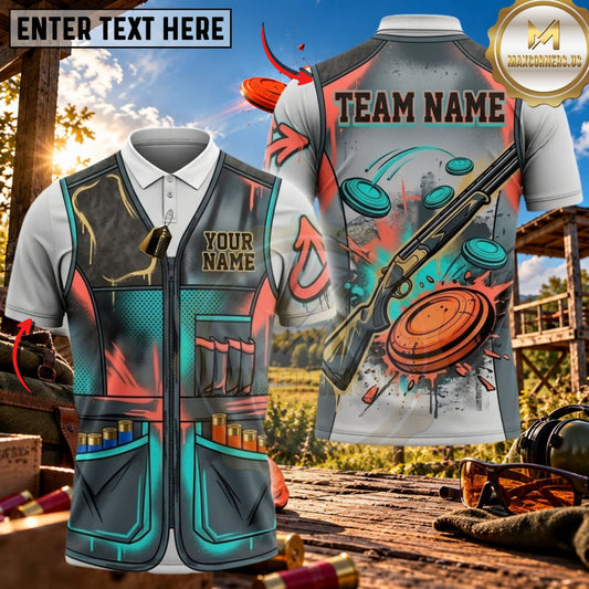 Maxcorners Clay Shooting Utility Vest Shotgun Target Multicolor Customized Name Team Name 3D Shirts (3 Colors)