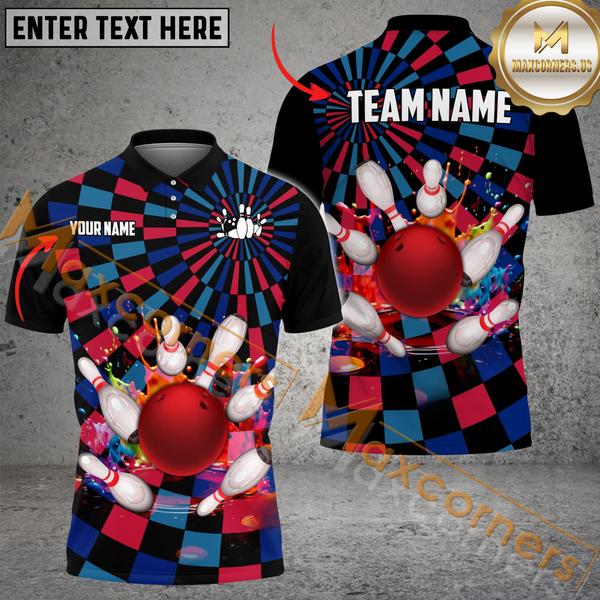 Maxcorners Ball And Pins Neon Lights Bowling Jersey Personalized Name, Team Name 3D Shirt