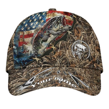 Maxcorners Custom US Flag Fishing Camo Baseball Cap, Custom Caps For Fishing Lovers LM0402