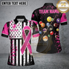 Maxcorners Pink Ribbon Black Grunge American Flag Custom Billiard Shirt For Men, Breast Cancer Billiard Jersey LM1809