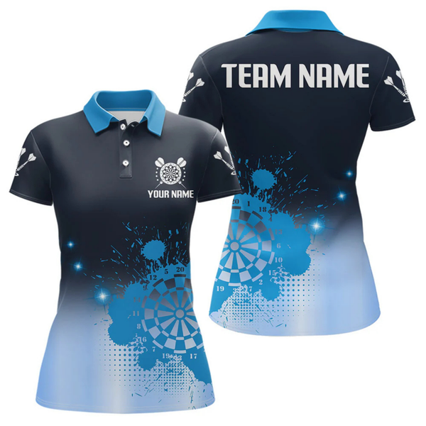 Maxcorners Men's Personalized Darts Shirt With Blue Gradient Splash Dartboard, Darts Jersey LM1605