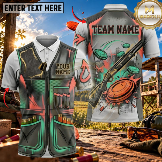 Maxcorners Clay Shooting Utility Vest Shotgun Target Multicolor Customized Name Team Name 3D Shirts (3 Colors)